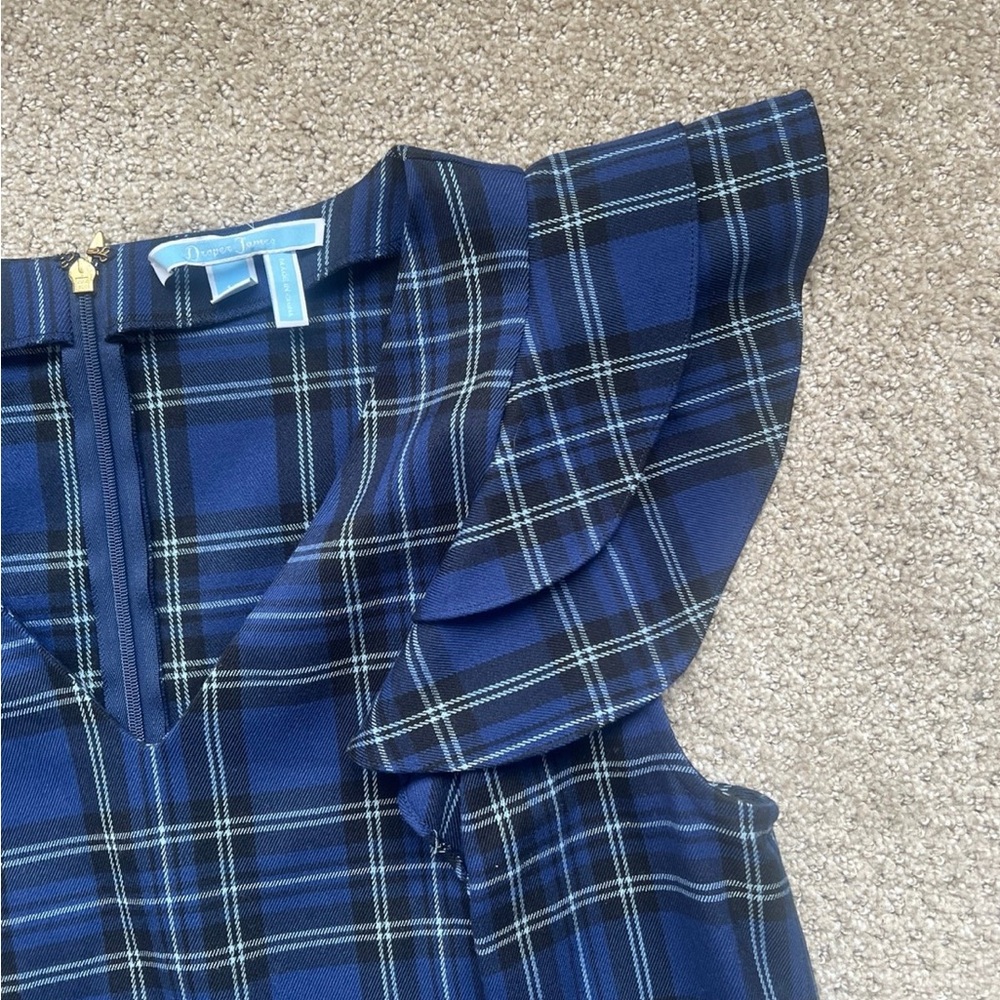Draper James Navy Plaid V-Neck Ruffle-Sleeve Mini Dress - Picture 5 of 8